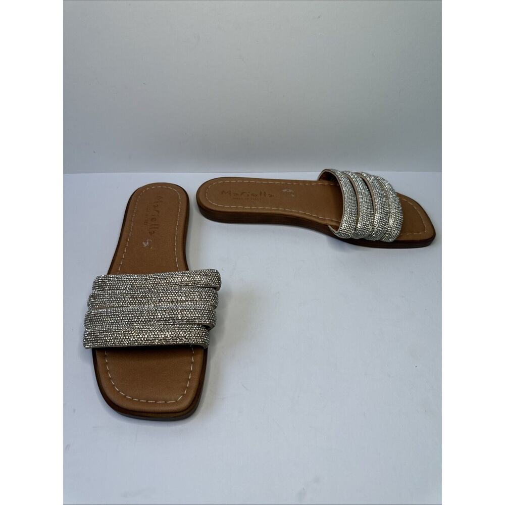 Mariella Leather Slip-On Sandals Faux Diamond Accent Size 8